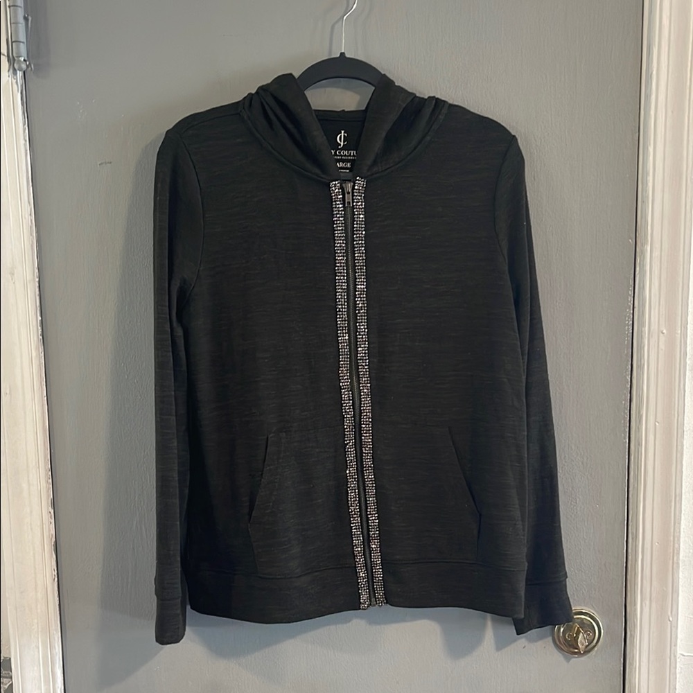 Juicy Couture Black Zip Hoodie with Rhinestone Trim